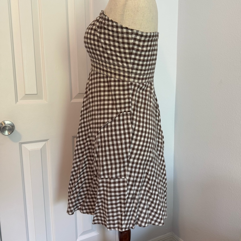 Brown and White Gingham Strapless Sundress - Picture 2 of 6
